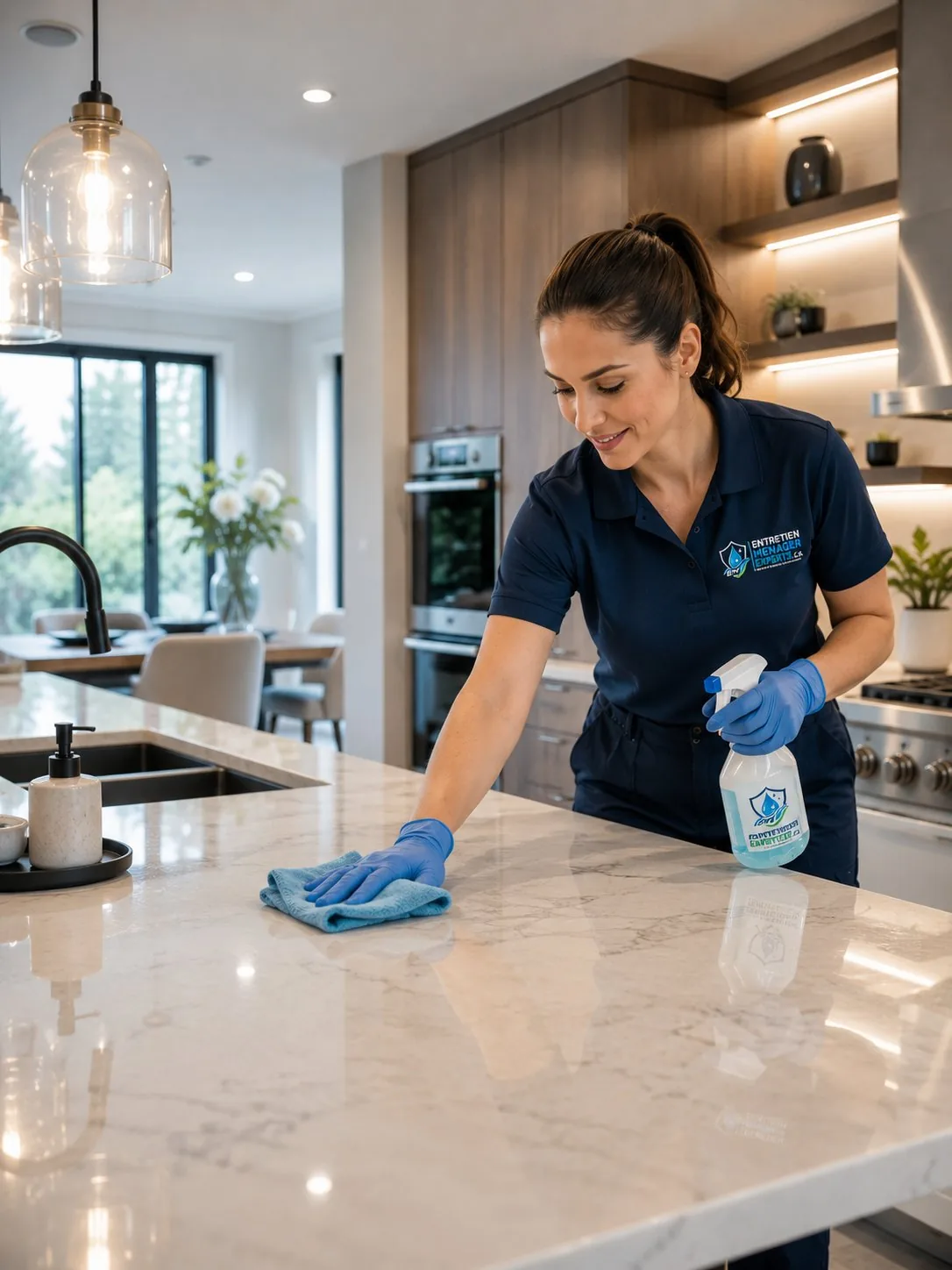 Nettoyage d'un comptoir de cuisine résidentielle